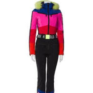 Goldbergh Ski Suit Multi-Color with Fur Hood and Belt